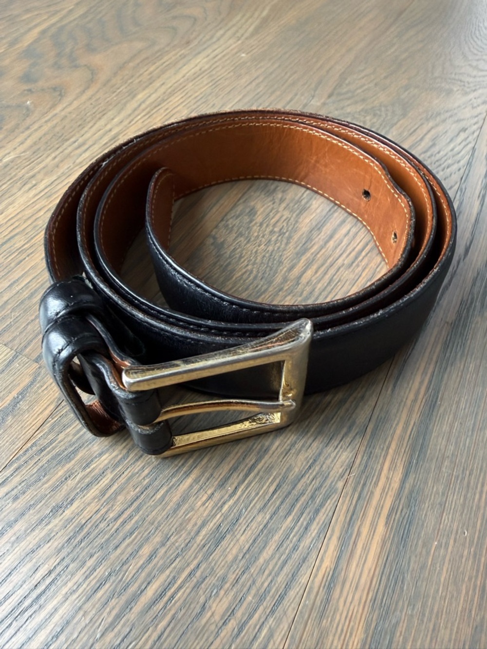 Cole Haan Men's Black Leather Belt with “Solid Brass” Buckle